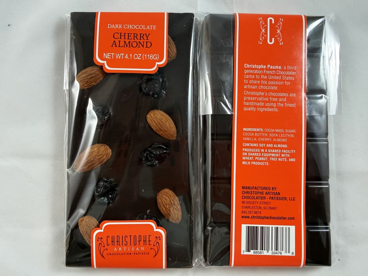 Cherry Almond Chocolate Bar from Christophe, Charleston SC