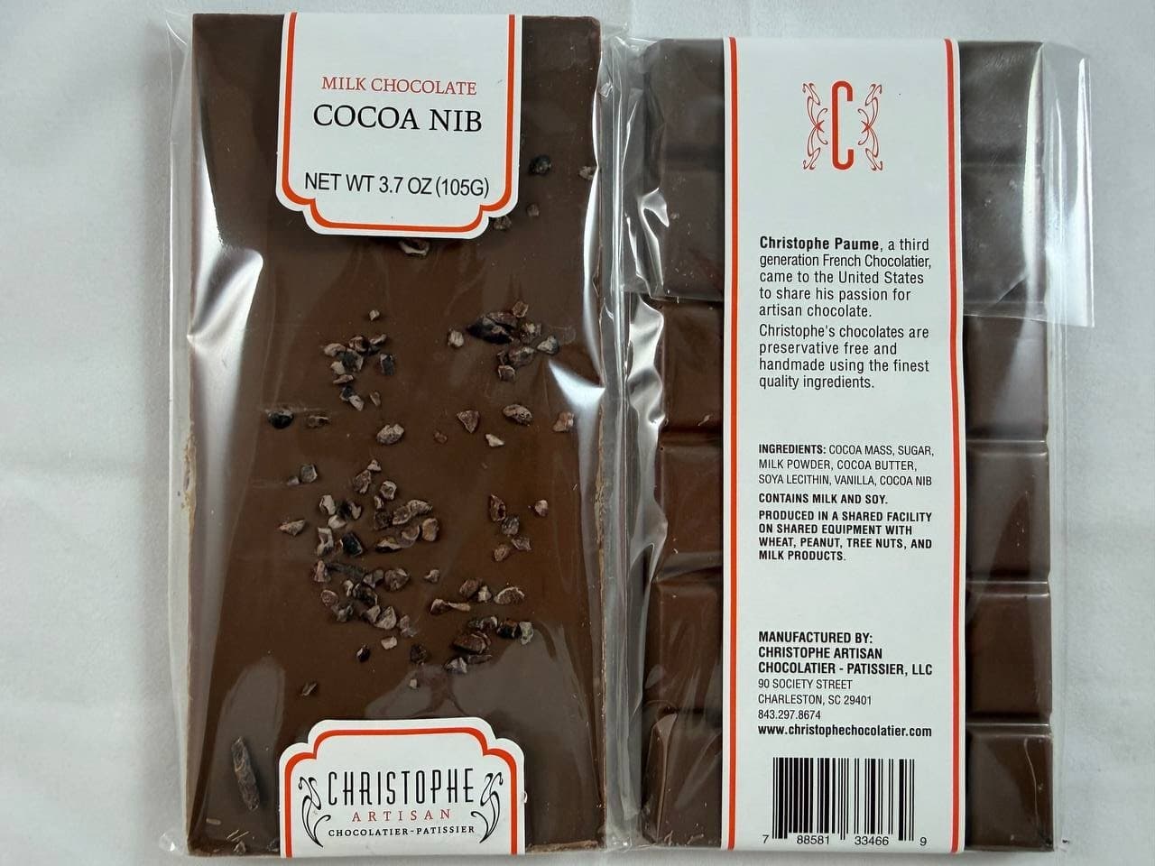 Cocoa Nib Chocolate Bar from Christophe, Charleston SC