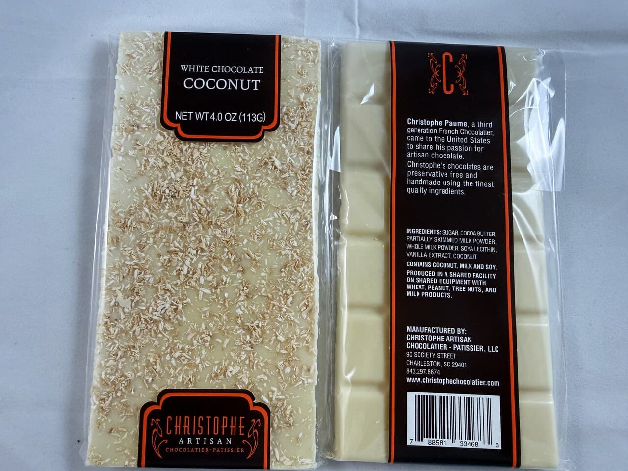 Coconut Chocolate Bar from Christophe, Charleston SC