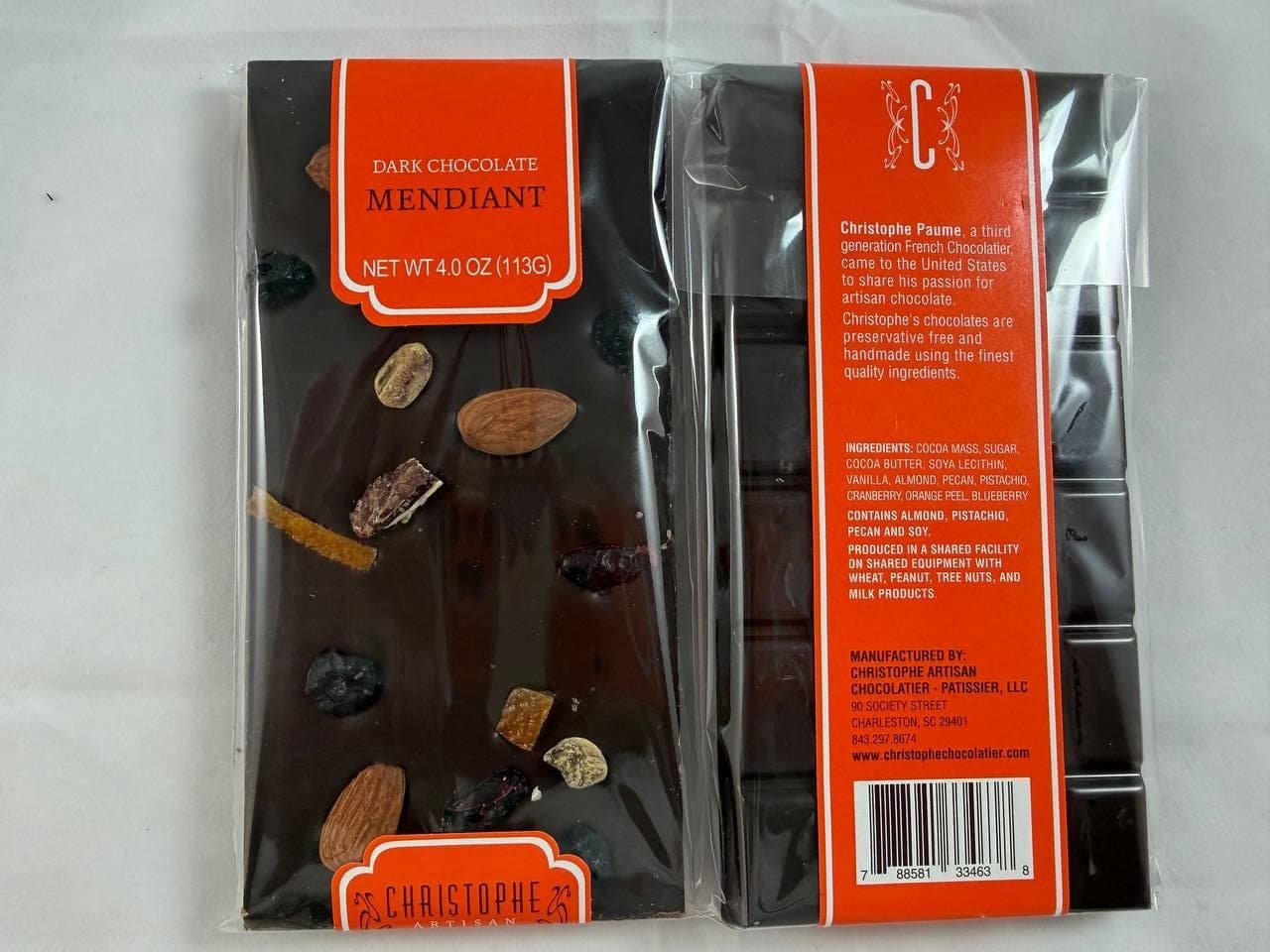 Dark Mendiant Chocolate Bar from Christophe, Charleston SC
