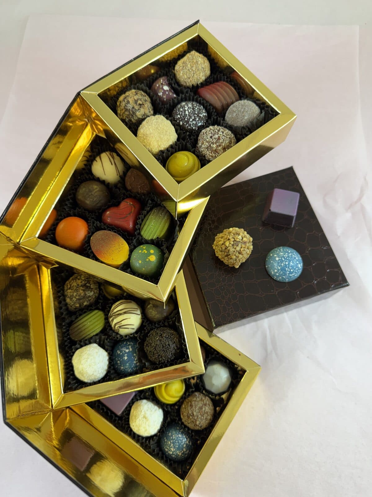 Hand-finished chocolates from a class at the West Ashley shop